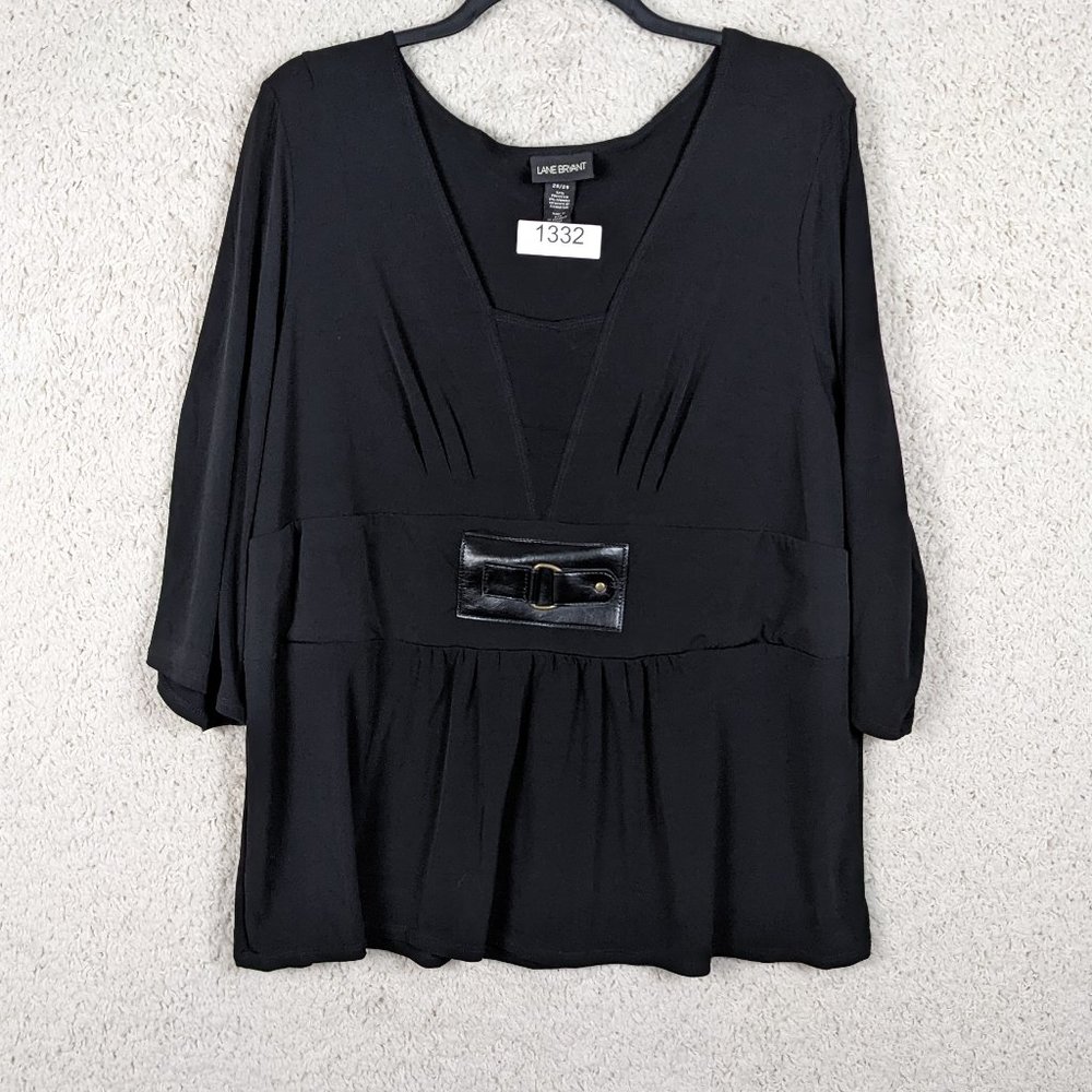 Lane Bryant*Women's 3/4 Sleeve Low Ballet Neck Straight Pleated Hem Blouse~26/28